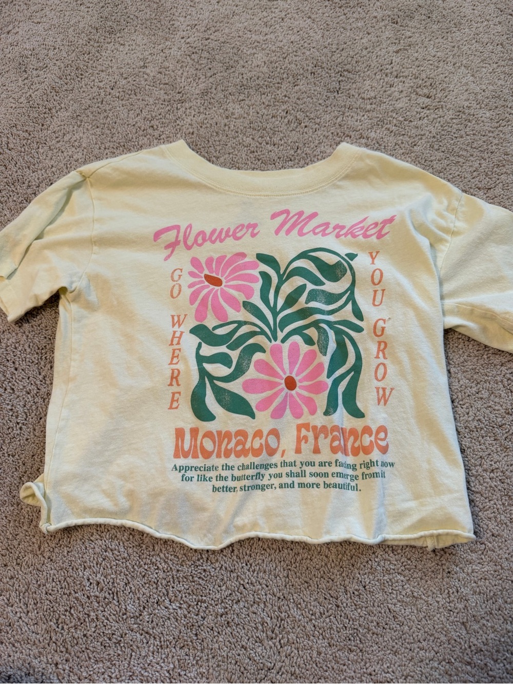 Yellow Kids Short Sleeve Tee with Pink Floral Graphic